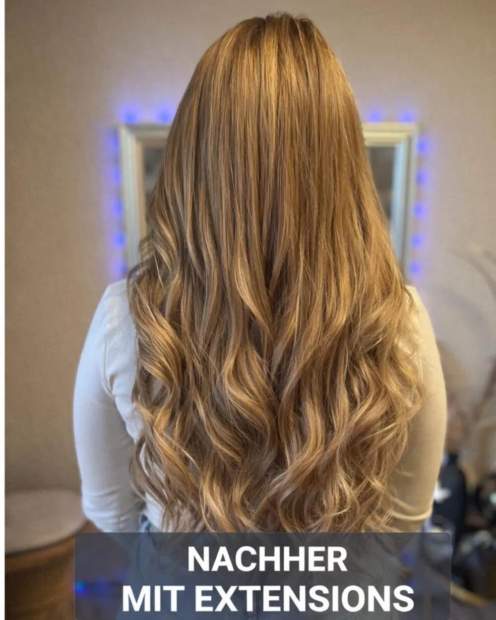Nachher: volles, langes Haar mit Butterfly Wefts